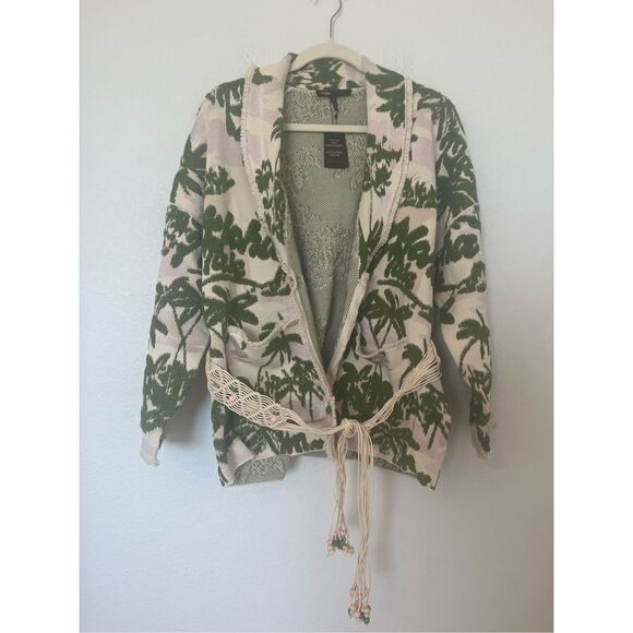 Maje Maloas Imprime Macrame Aloha Beige Belted Cardigan Jacket NEW - Picture 5 of 11